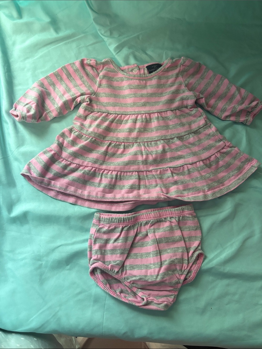 Faded Glory Pink and Gray Striped Dress with Matching Bloomers